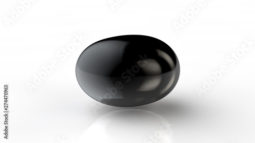 3D illustration of an amorphous, stretched oil ball. Resin is deformed and dented. An example of plasticity and flexibility. 3D rendering of an abstract object on a white reflective background.