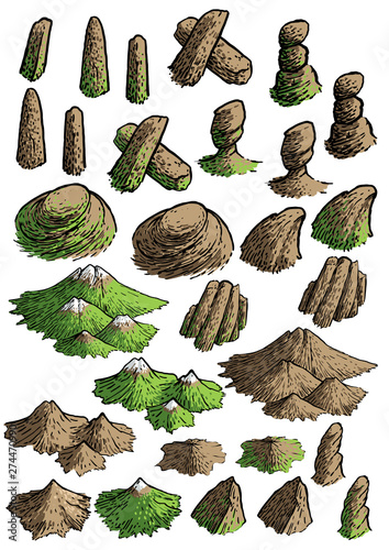 Map elements illustration, drawing, engraving, ink, line art, vector