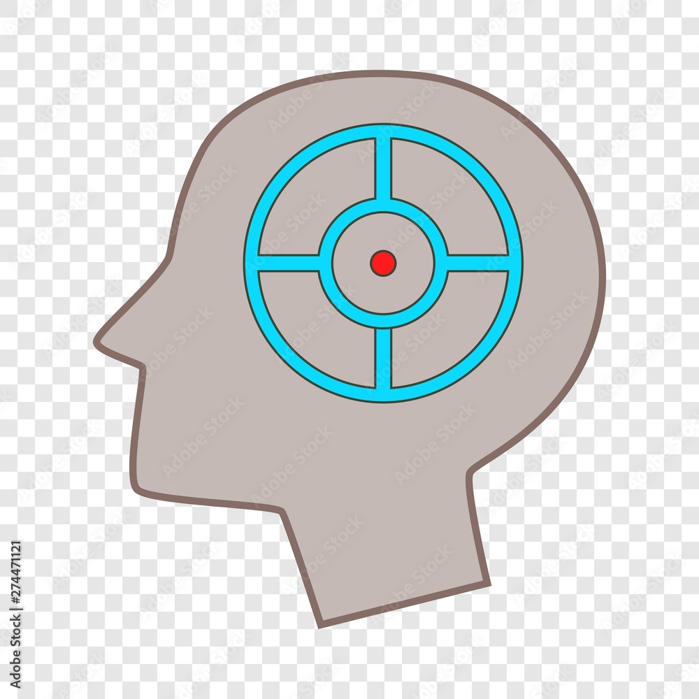 Head silhouette with target inside icon. Cartoon illustration of head silhouette with target inside vector icon for web Head silhouette with target inside icon. Cartoon illustration of head silhouette with target inside vector icon for web