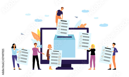Online polling or survey concept with people flat vector illustration isolated.