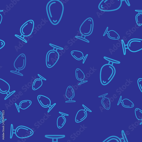 Blue Anal plug icon isolated seamless pattern on blue background. Butt plug sign. Fetish accessory. Sex toy for men and woman.  Vector Illustration