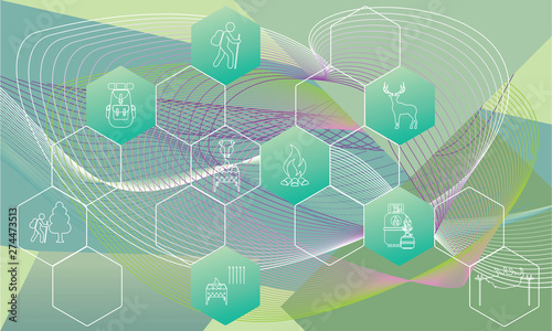 Poster with Set of travel and camping equipment icons