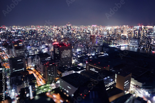 Night skyline of Tokyo city from a skyscraper.