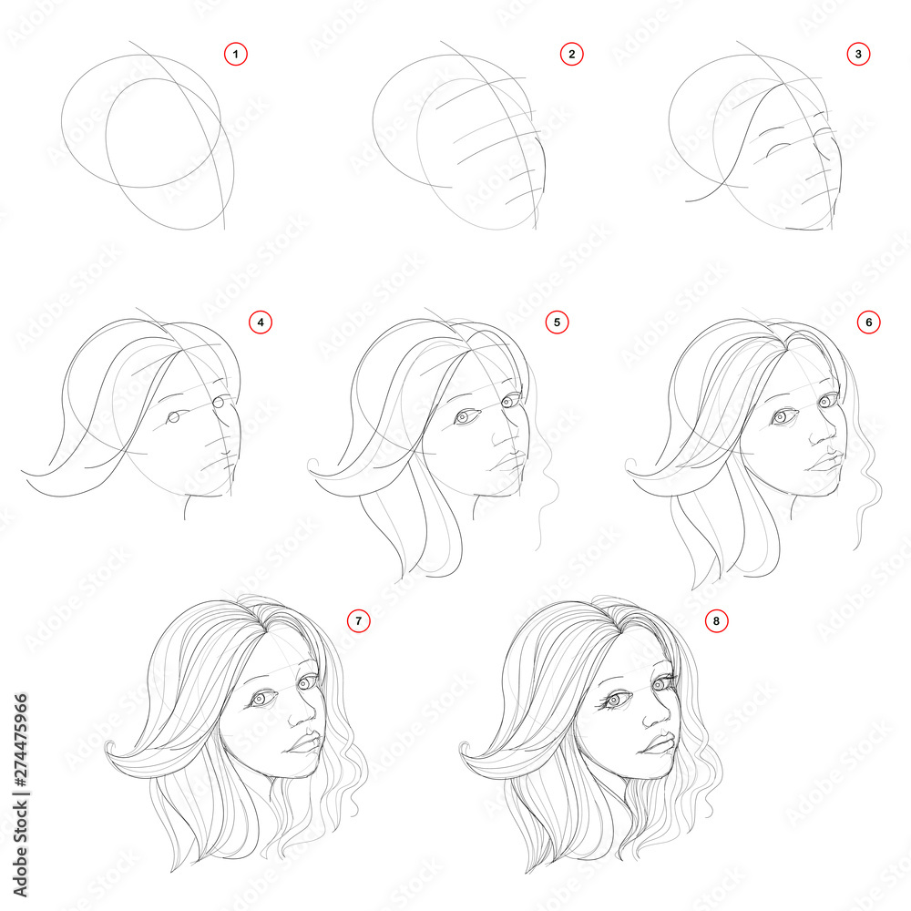 Vecteur Stock Creation step by step pencil drawing. Page shows how ...