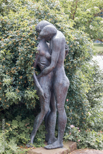 Statue the loving ones  die Liebenden  in Hameln at the Weser promenade  Weserpromenade 