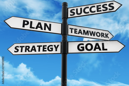 Crossroad Signpost with success,plan,teamwork,goal and strategy concept