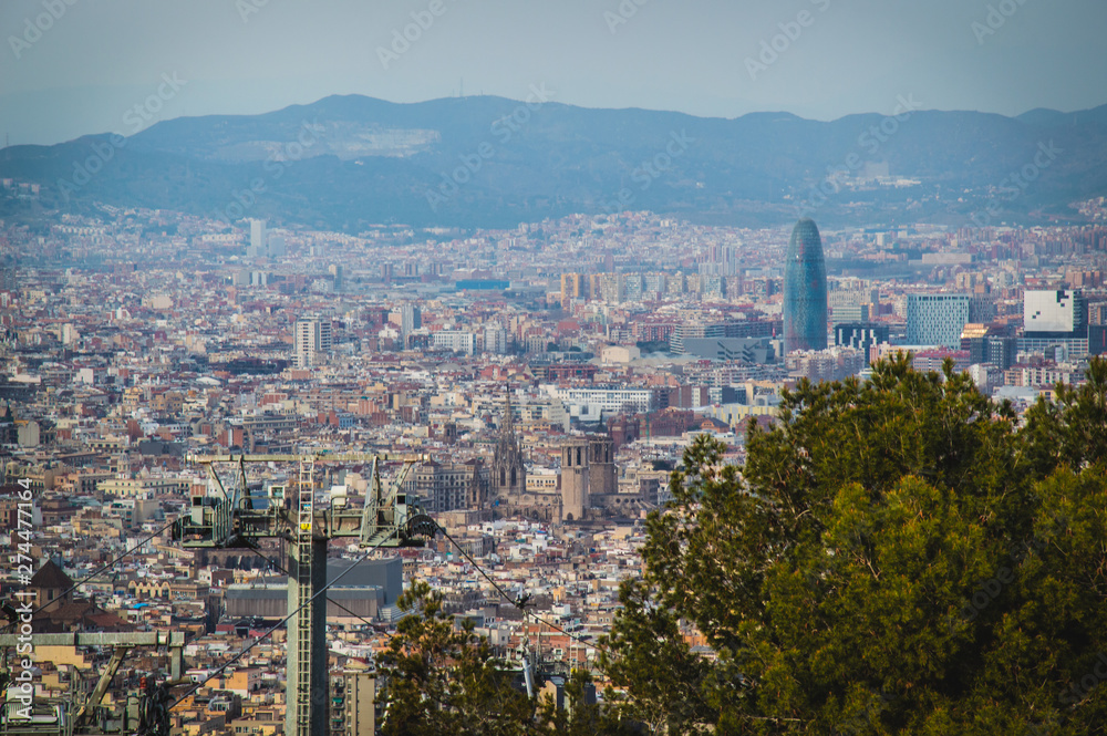 Barcelona city from Montjuic mountain, Catalonia, Spain.