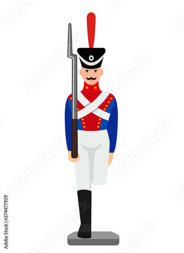 Vintage figure of a military tin soldier. retro toy. flat vector illustration