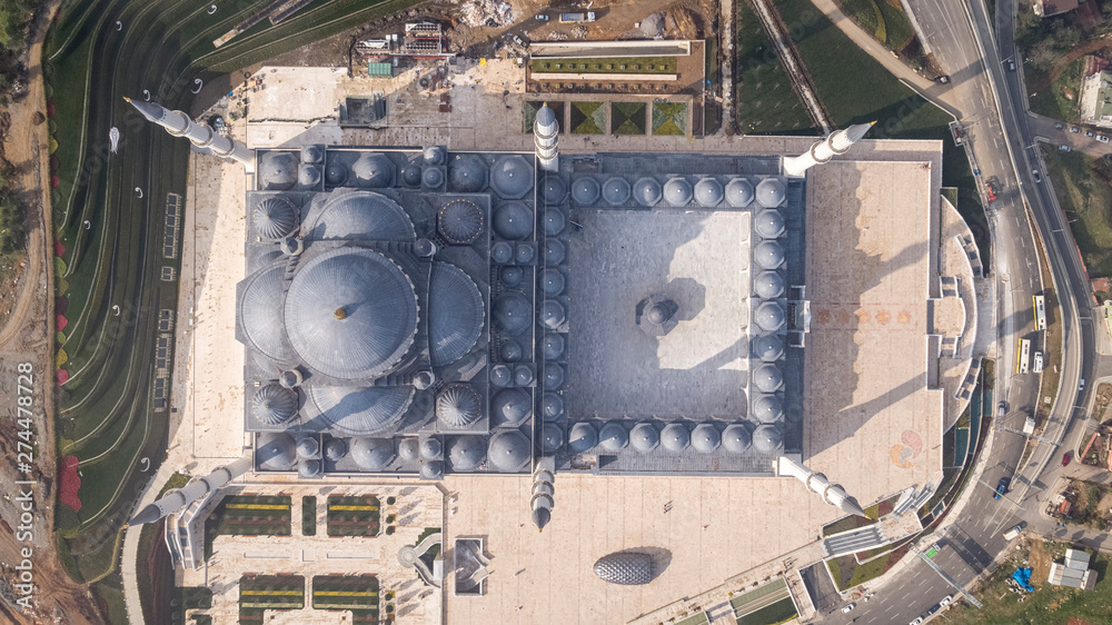 aerial view of big camlica mosque (buyuk camlica camii) in istanbul, turkey