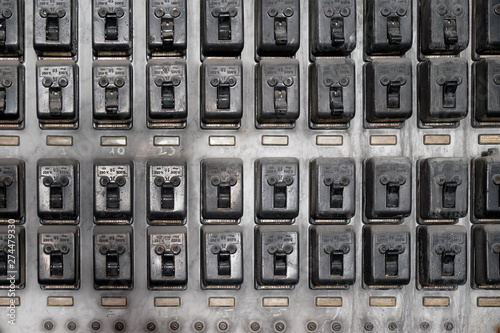 Tablou pe pânză Old electric switches in defunct power station