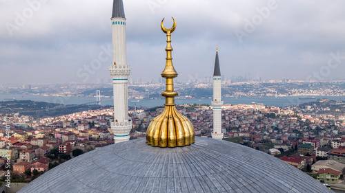 aerial view of istanbul big camlica mosque dome photo