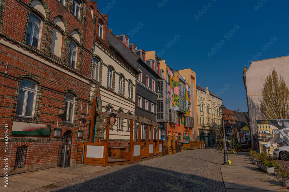 Old buildings in spring sunny morning in Zwickau city in Germany
