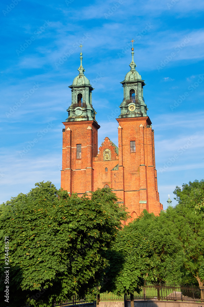 Cathedral in Gniezno town, Poland, on a bright day