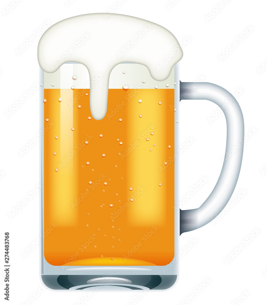 リアルなビールのイラスト ベクター 白背景 あふれる泡のビアジョッキ 居酒屋 飲み屋 Stock Vector Adobe Stock