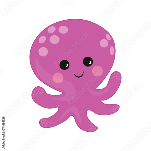 Octopus cartoon vector Illustration. purple cute octopus illustration for kids and babies. Sea creature. marine inhabitant