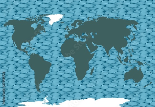 Vector map of the world. Oceans and continents on a flat projection.