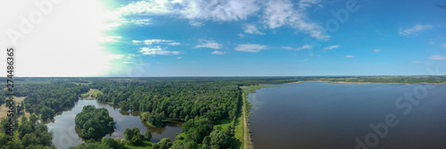Beautiful 180-degree panorama on the shore of the reservoir, Poland