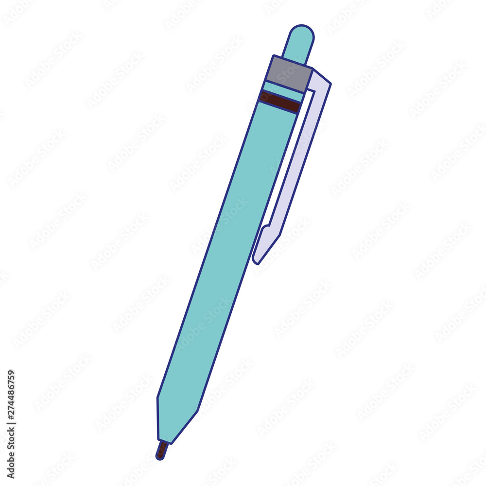 Office pen ballpoint isolated symbol blue lines
