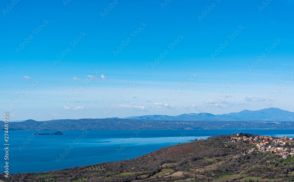 Italian landscape of lake and mountains