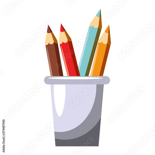 Colors pencils in cup cartoon isolated