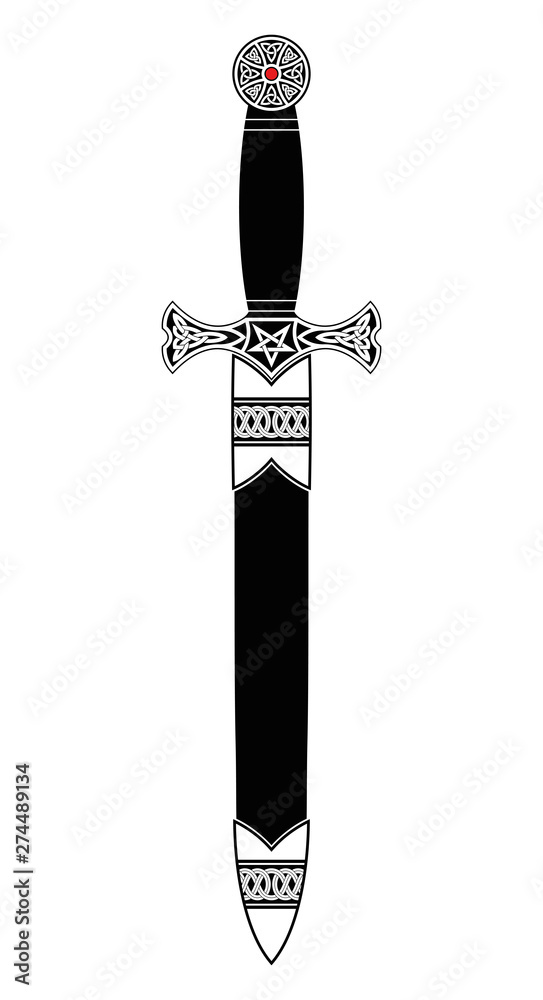 Celtic sword with national ornament. Vector image for design and tattoo  isolated on white background. Stock Vector | Adobe Stock