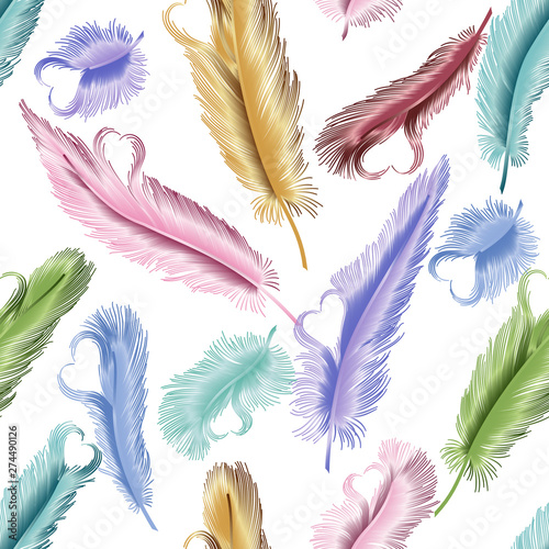 Seamless pattern with feathers-hearts. Vector illustration. EPS 10