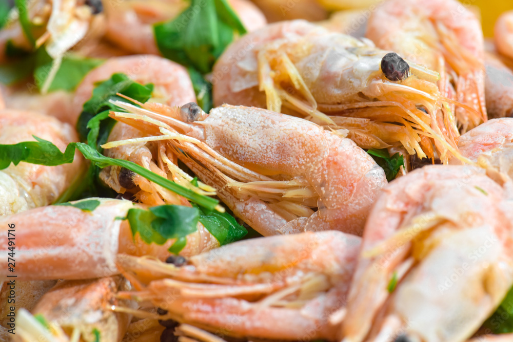 Boiled shrimp , close-up