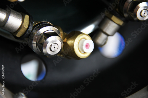 The nozzle of mist blower and ULV sprayer equipment. Mist blower and ULV devices produce mist from the mixed solution which insecticide and water via high air pressure. By the way, too small droplets 