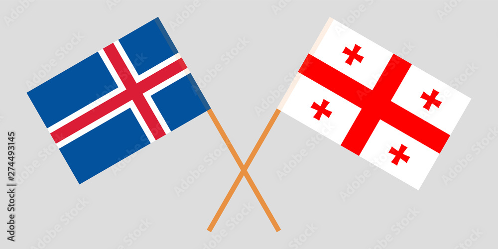 Georgia and Iceland. Crossed Georgian and Icelandic flags