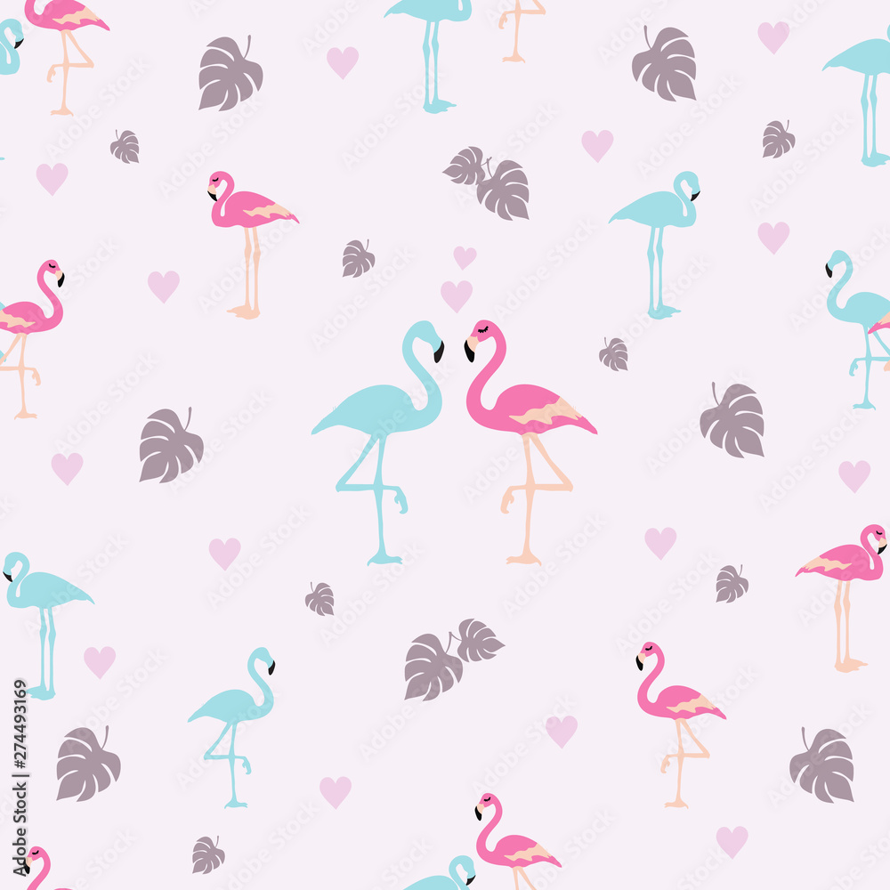Seamless pattern flamingo fall in love  design for background, wallpaper, clothing, wrapping, fabric