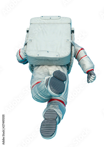 astronaut floating pose rear view in a white background
