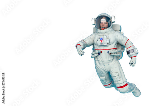 astronaut mockery drifting in a white background