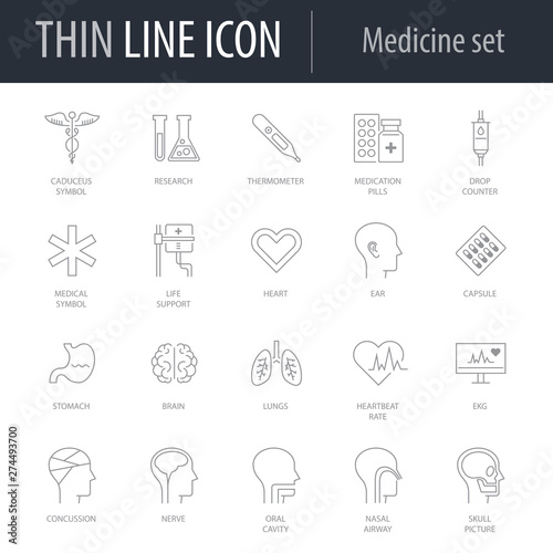 Icons Set of Medicine Part Two. Symbol of Intelligent Thin Line Image Pack. Stroke Pictogram Graphic for Web Design. Quality Outline Vector Symbol Concept Collection. Premium Mono Linear
