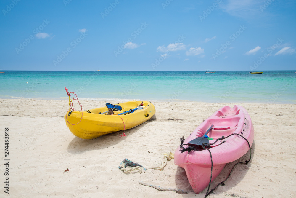 Kayaks ready for tourists,, Negril beach, Jamaica Kayaks ready for tourists,, Negril beach, Jamaica