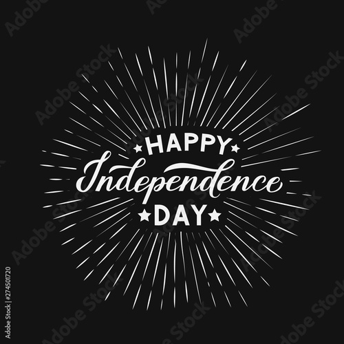 Happy Independence Day calligraphy hand lettering with fireworks. 4th of July retro celebration poster vector illustration. Easy to edit template for logo design, banner, greeting card, flyer, etc. 