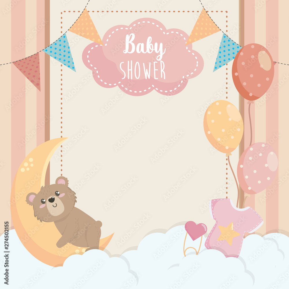 Fototapeta premium card of cute bear with label and balloons
