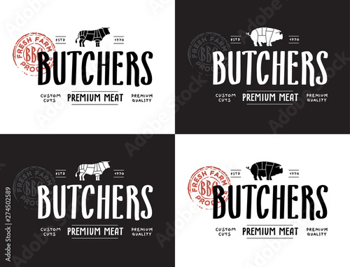 Butchers lettering label and logotype, template for shop.