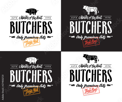 Butchers lettering label and logotype, template for shop.