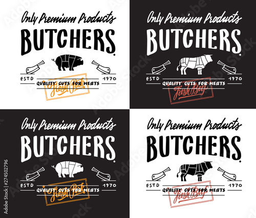 Butchers lettering label and logotype, template for shop.