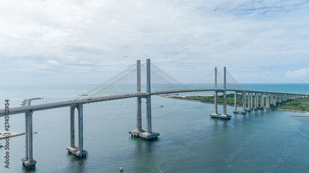 Natal / Rio Grande do Norte / Brazil - Circa May 2019: Aerial view of the bridge Newton Navarro of the city of Natal, RN.