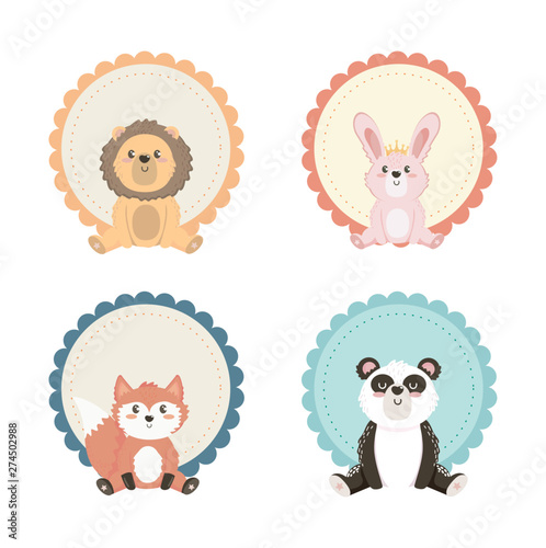 set of cute animals with label decoration
