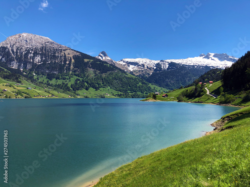 Alpine scenery of the Wagitalersee or Waegitalersee alpine Lake in the valley Wagital (Waegital), Innerthal - Canton of Schwyz, Switzerland photo