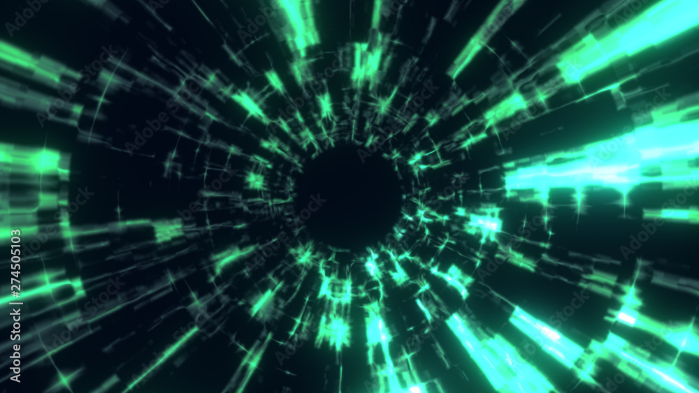 The travel through a blue wormhole filled with star. Warp in science black hole vortex hyperspace tunnel. The travel through a blue wormhole filled with star. Warp in science black hole vortex hyperspace tunnel.