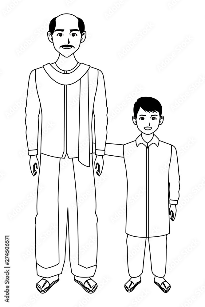 indian family avatar cartoon character in black and white indian family avatar cartoon character in black and white