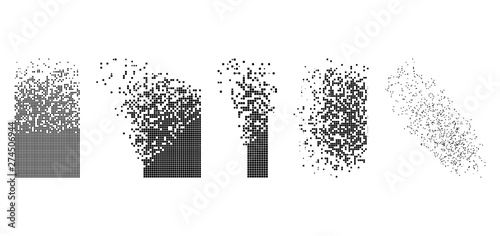 Vector rectangle disintegration flat abstraction. Vector style is a flat illustration of rectangle disintegration on a white background. Isolated design elements constructed from dots,