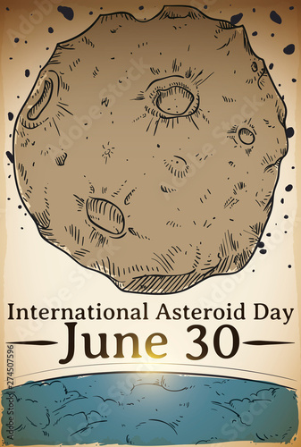 Hand Drawn Design to Celebrate International Asteroid Day, Vector Illustration photo