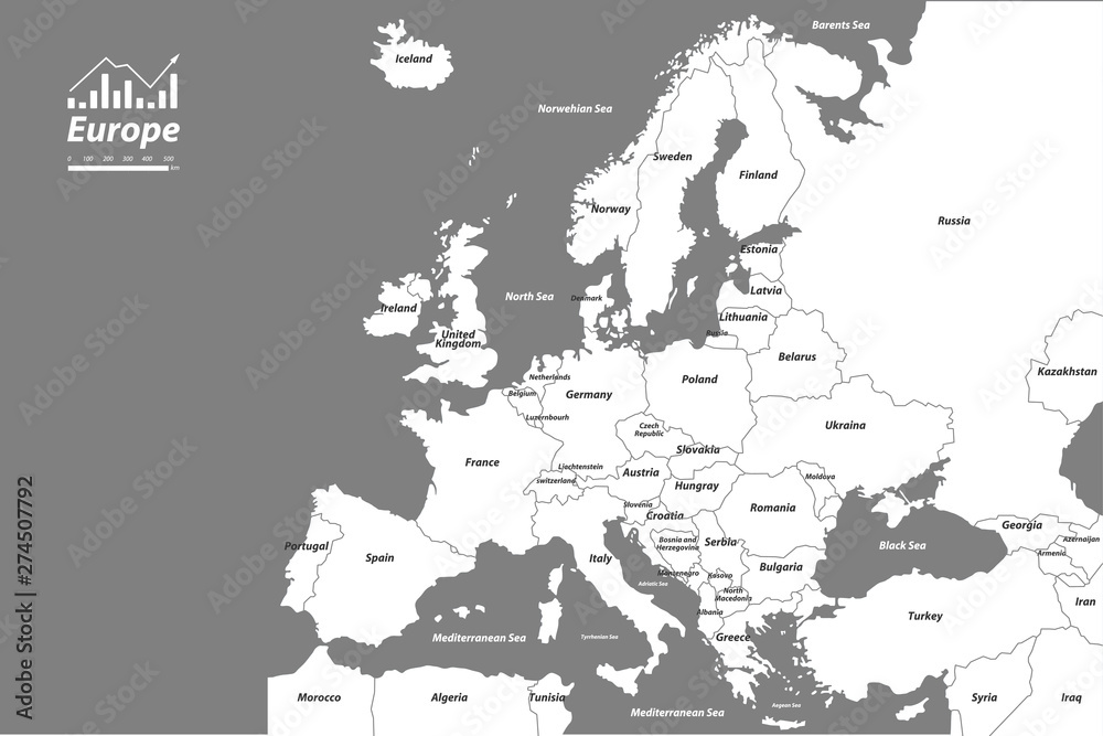 Fototapeta europe map. Description Map of European Countries with vector