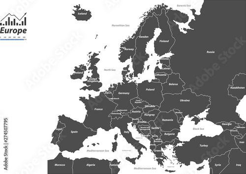 Europe vector map. Description Map of European Countries with vector