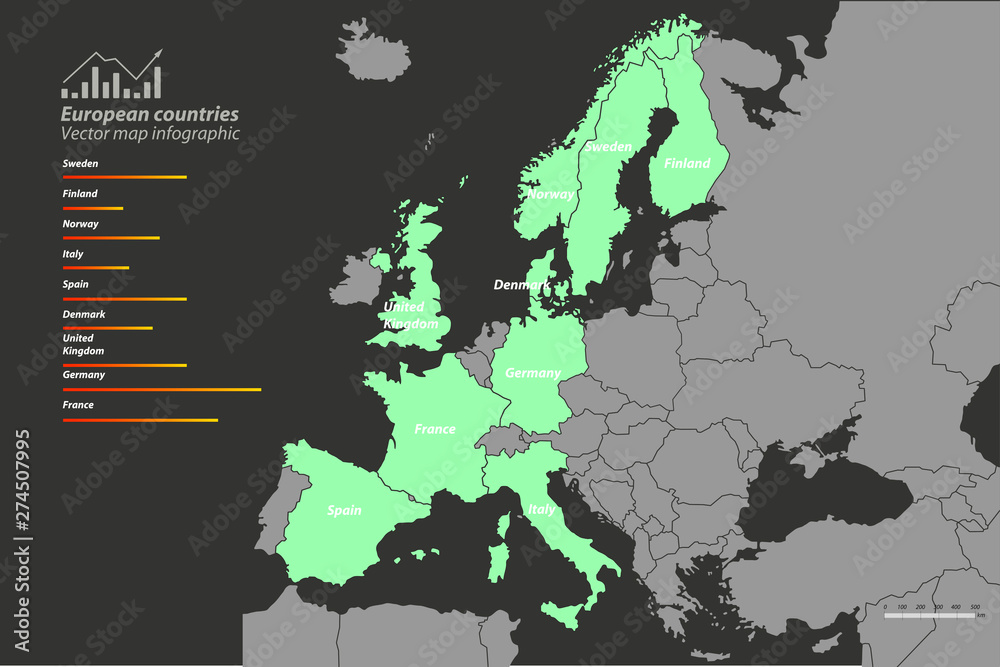 Fototapeta premium europe map. Description Map of European Countries with vector