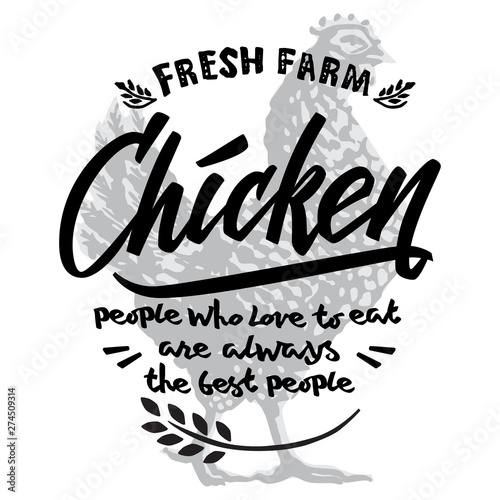 Retro styled design template and calligraphical text with engraving chicken art.
